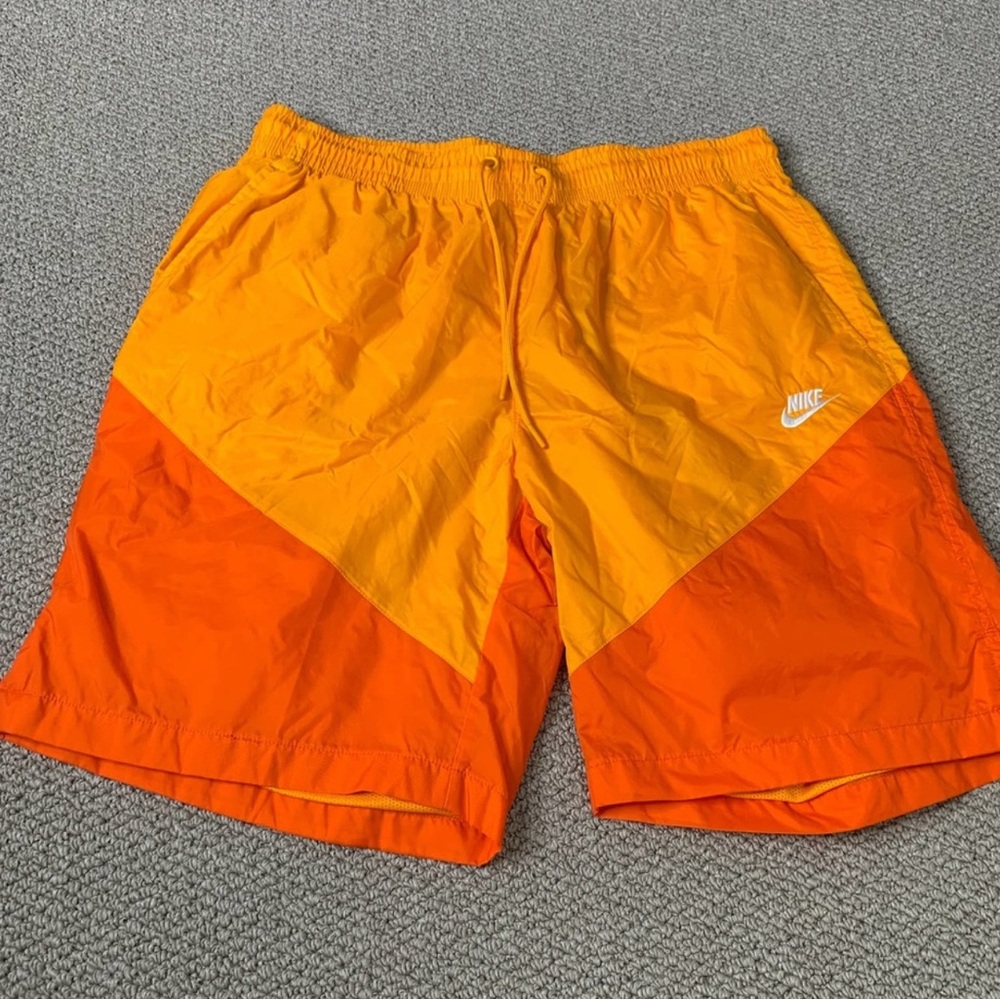 Nike Mens Shorts Size XL Orange Red Colorblock Throwback Basketball Drawstring